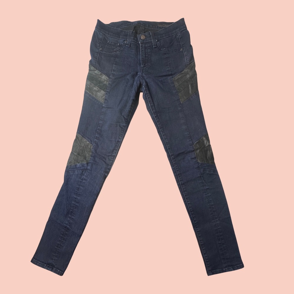 Rag & Bone Jeans Womens 27 Blue Midnight Leather Panel Skinny Moto Pants W1542K3